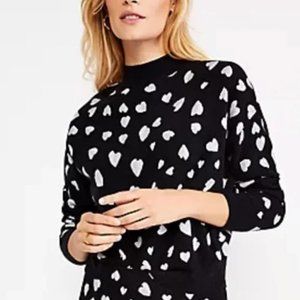Ann Taylor Black Crew Neck Sweater with Hearts